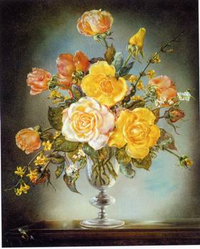 Floral, beautiful classical still life of flowers.136